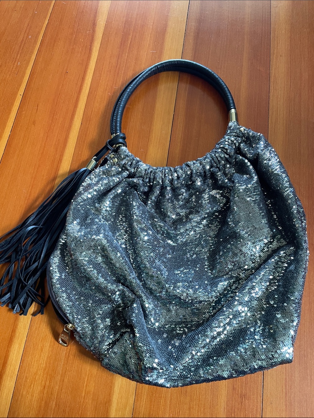 Steve Madden Black Sequin Hobo with Tassel Handle